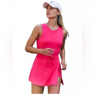 FREE PEOPLE FP MOVEMENT EASY DOES IT DRESS Waistband Malibu Pink Open Back Small